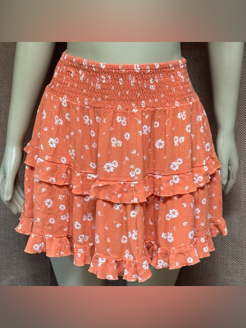 La Hearts Coral Orange Floral Tiered Ruffle Mini Skirt